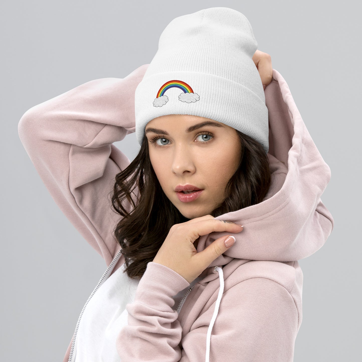 Rainbow Embroidery Beanie